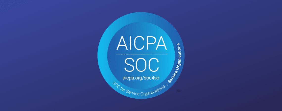 The AICPA logo: a blue circle with text in the middle that says "AICPA | SOC" with the url "aicpa.org/soc4so" underneath it. The outside edge of the circle has the text "SOC for Service Organizations | Service Organizations"